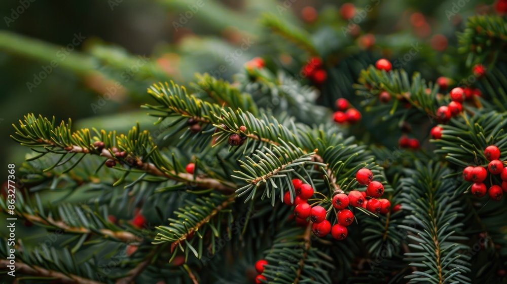 Branch of spruce with crimson berries Branch of spruce with crimson berries
