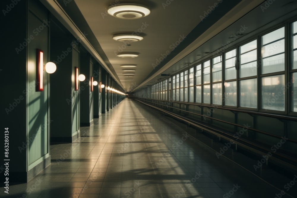 Interior of a empty long passageway in a modern building Interior of a empty long passageway in a modern building