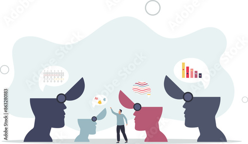 Personality differences and individual thinking styles .Mental mindset variation in social community with different emotions.flat illustration.