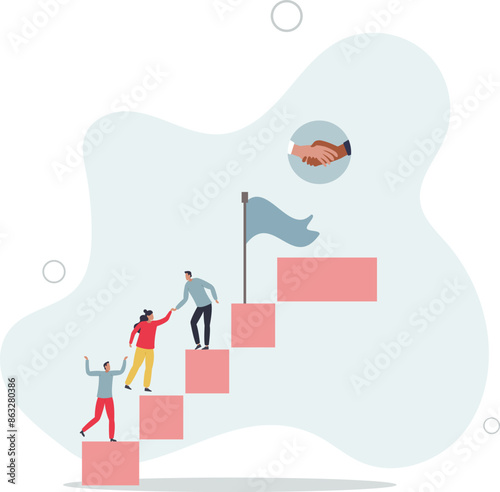 Onboarding new staff member and company work training.Employee career ladders and job guide or task explanation steps.flat illustration.