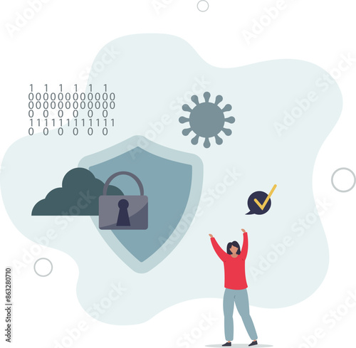 Information safety and network encryption as digital shield against attackers, hackers and crime.flat illustration.