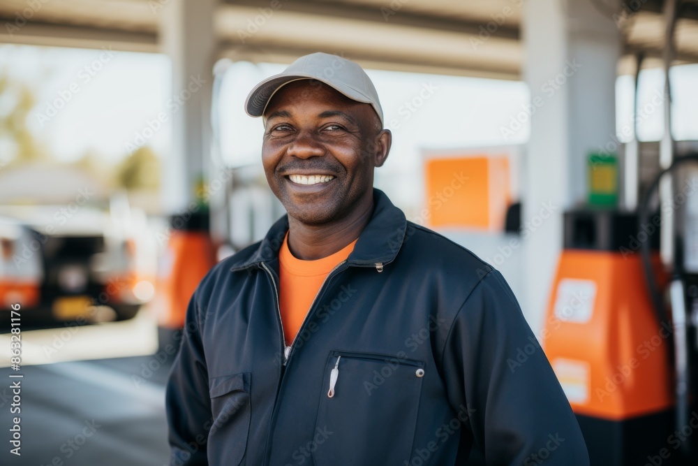 Portrait of a middle aged African American male gas station worker Portrait of a middle aged African American male gas station worker