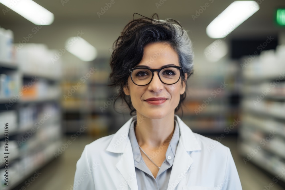 Portrait of a middle aged female pharmacy worker Portrait of a middle aged female pharmacy worker
