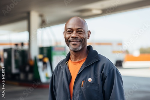 Portrait of a middle aged African American male gas station worker