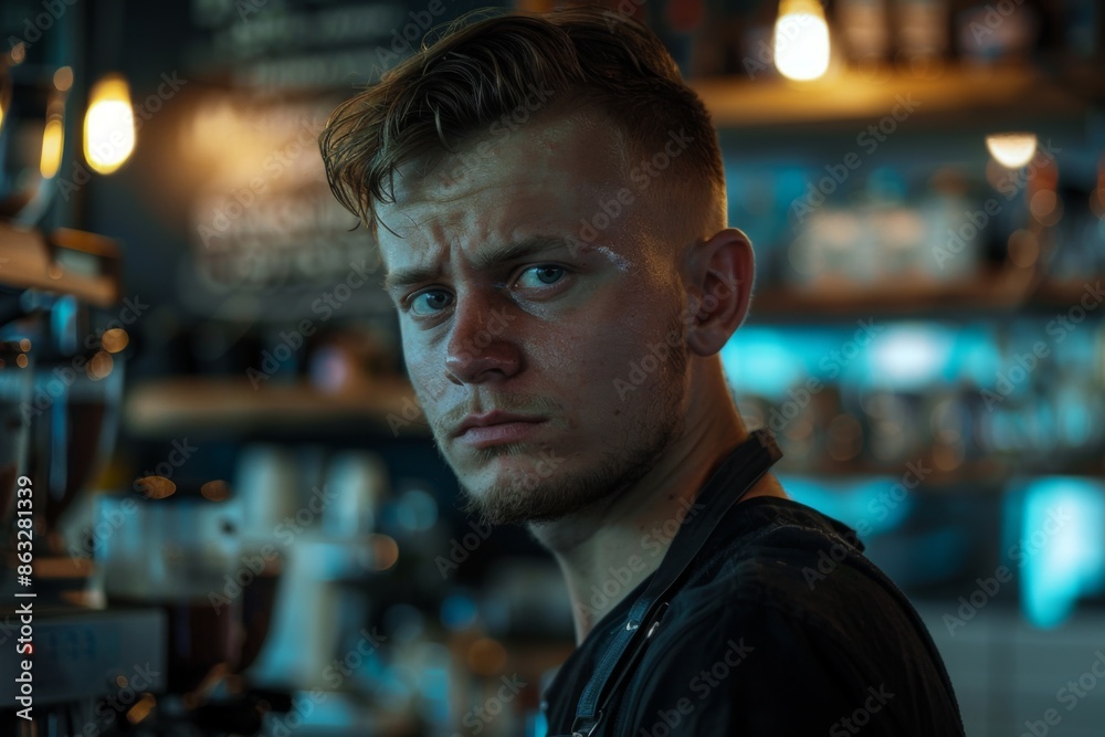Portrait of a young male barista Portrait of a young male barista