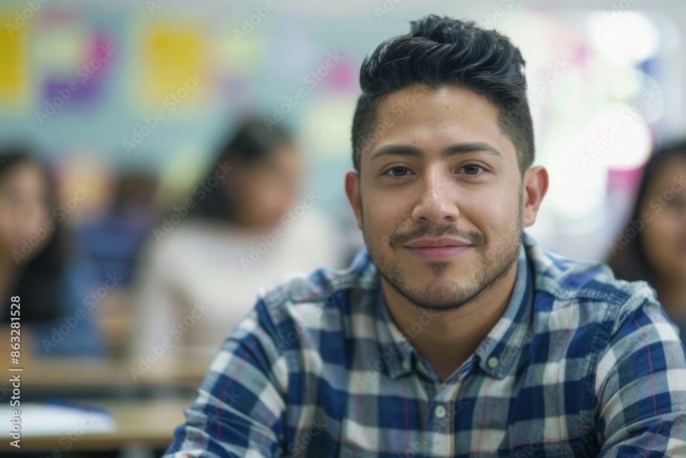 Portrait of a young male teacher in classroom Portrait of a young male teacher in classroom
