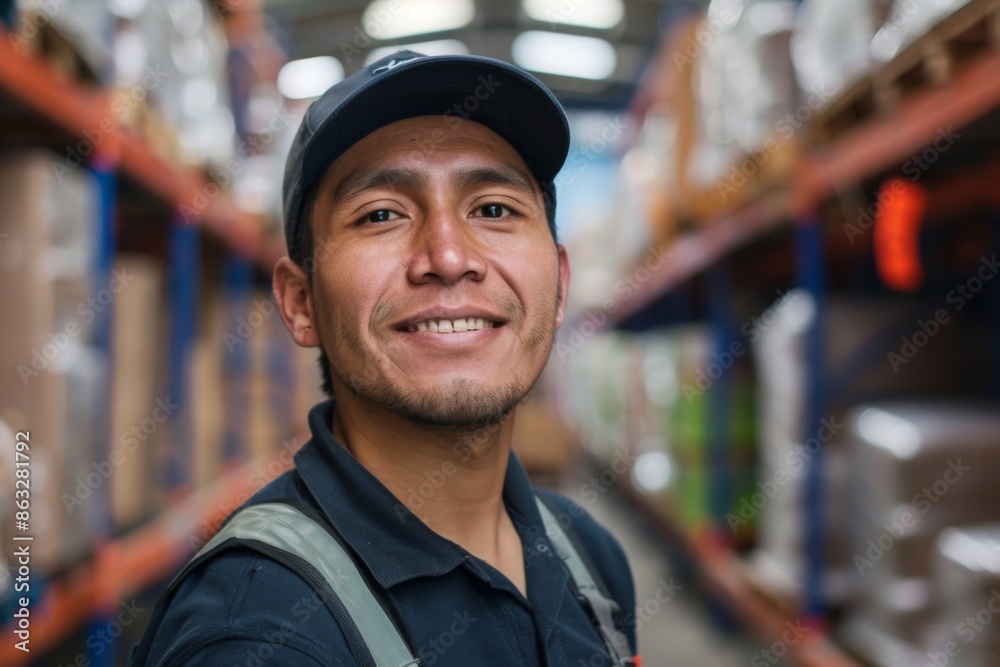 Portrait of a smiling young adult man working in warehouse Portrait of a smiling young adult man working in warehouse