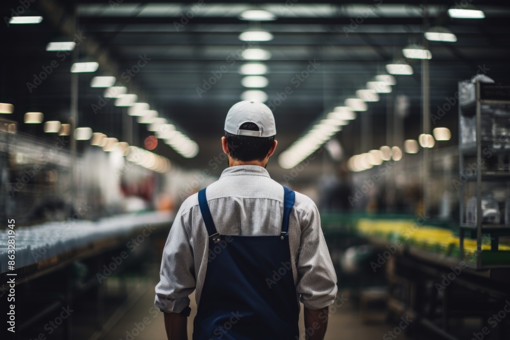 Rear view of a quality assurance technician working in factory Rear view of a quality assurance technician working in factory