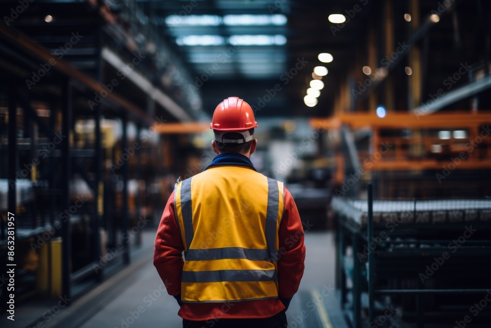 Rear view of a quality assurance technician working in factory Rear view of a quality assurance technician working in factory