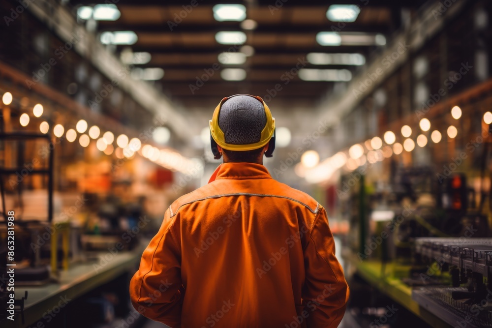 Rear view of a quality assurance technician working in factory Rear view of a quality assurance technician working in factory