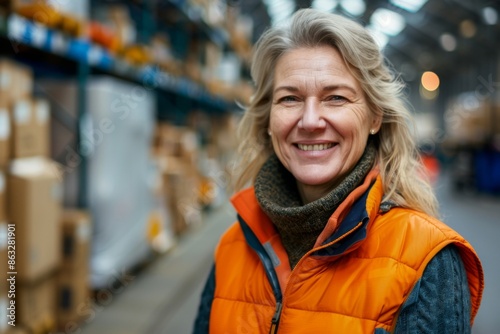 Smiling portrait of middle aged female warehouse worker © Baba Images
