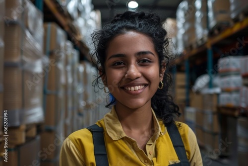 Portrait of a young smiling indian female warehouse worker © Baba Images