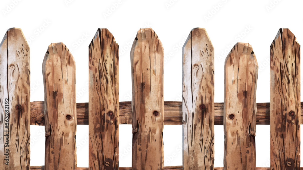 Empty brown wooden fence on transparent backgtound