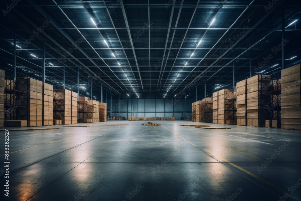 Interior of a large empty warehouse
