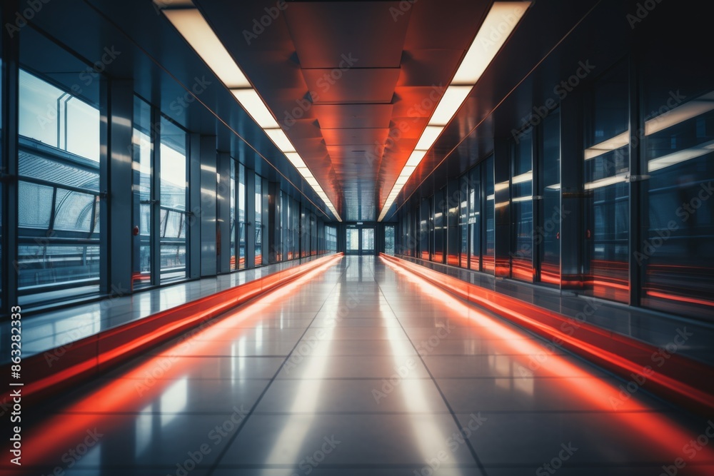 Interior of a empty long passageway in a modern building Interior of a empty long passageway in a modern building
