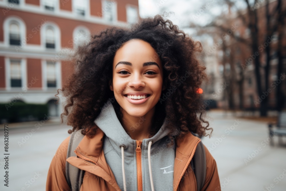 Portrait of a smiling young female student on college campus Portrait of a smiling young female student on college campus