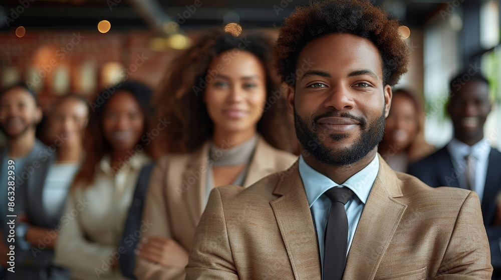 Businessman Boss Stands Confident Leader, Mixed Race Male Leading Team of Professionals In Creative Office, Professional Staff Smiling During Meeting Businessman Boss Stands Confident Leader, Mixed Race Male Leading Team of Professionals In Creative Office, Professional Staff Smiling During Meeting