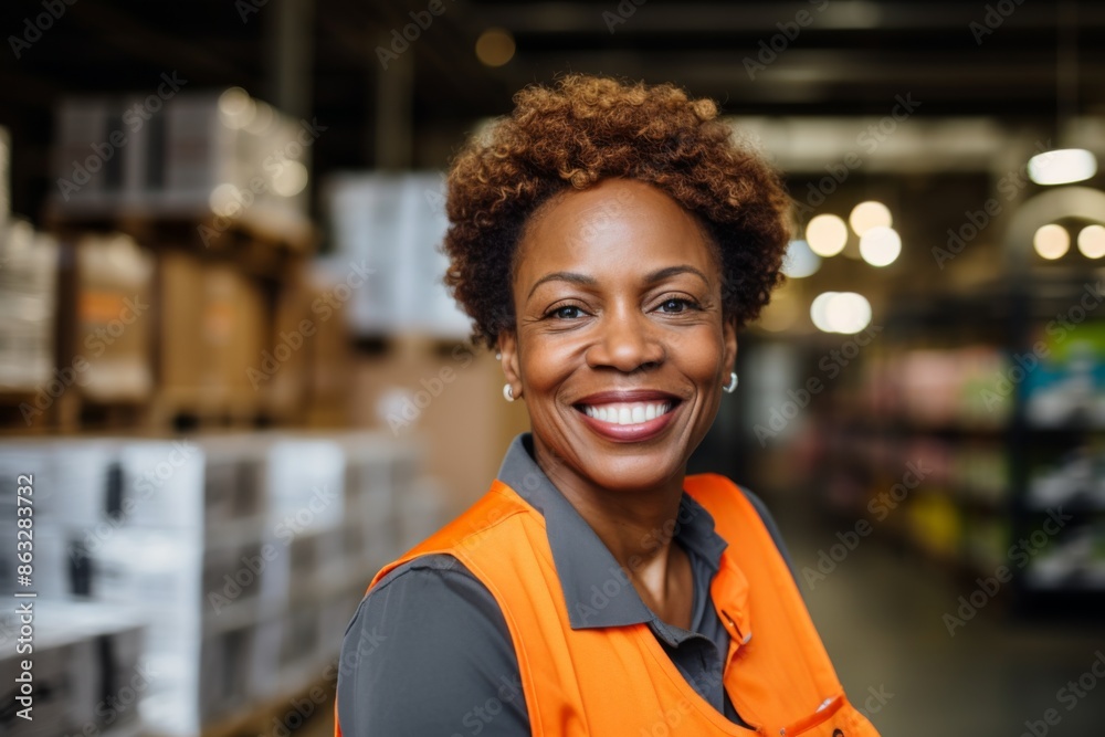 Portrait of a smiling middle aged African American female grocery store worker Portrait of a smiling middle aged African American female grocery store worker