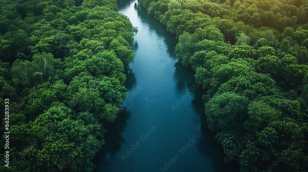 Tuchola natural park, aerial view of river and forest Tuchola natural park, aerial view of river and forest