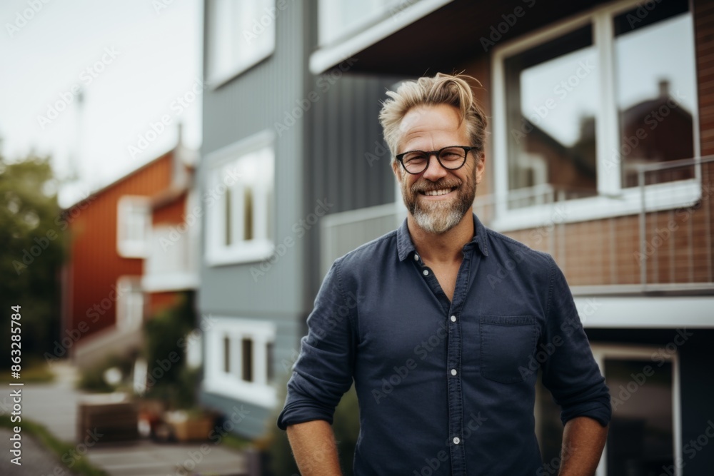 Portrait of a middle aged body positive bearded man Portrait of a middle aged body positive bearded man