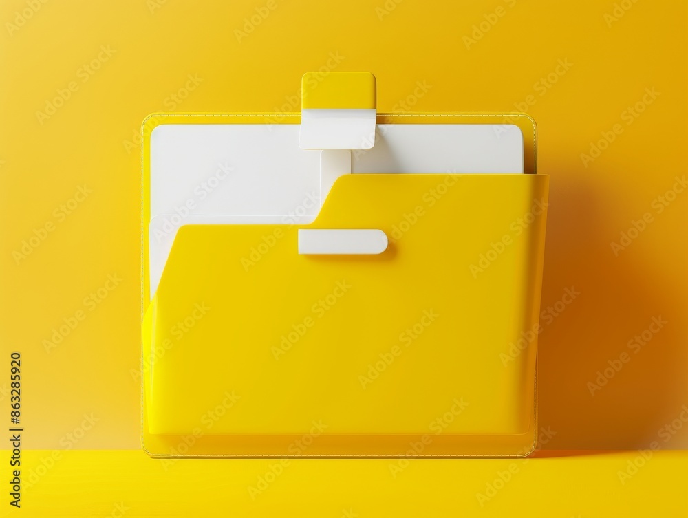 Yellow folder with blank white paper on a yellow background. Yellow folder with blank white paper on a yellow background.