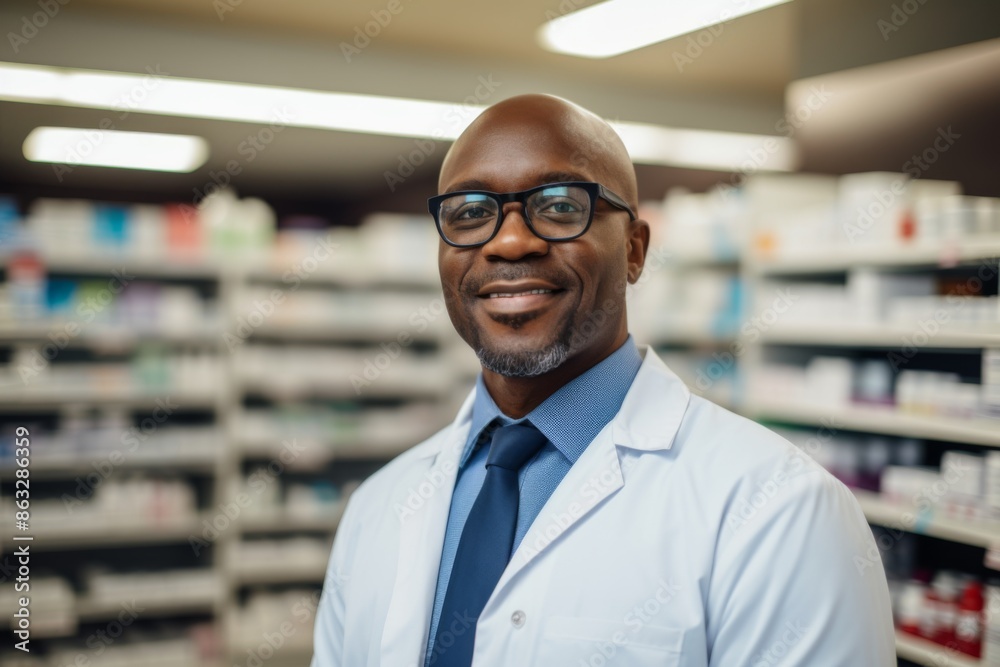 Portrait of a middle aged male pharmacy worker Portrait of a middle aged male pharmacy worker