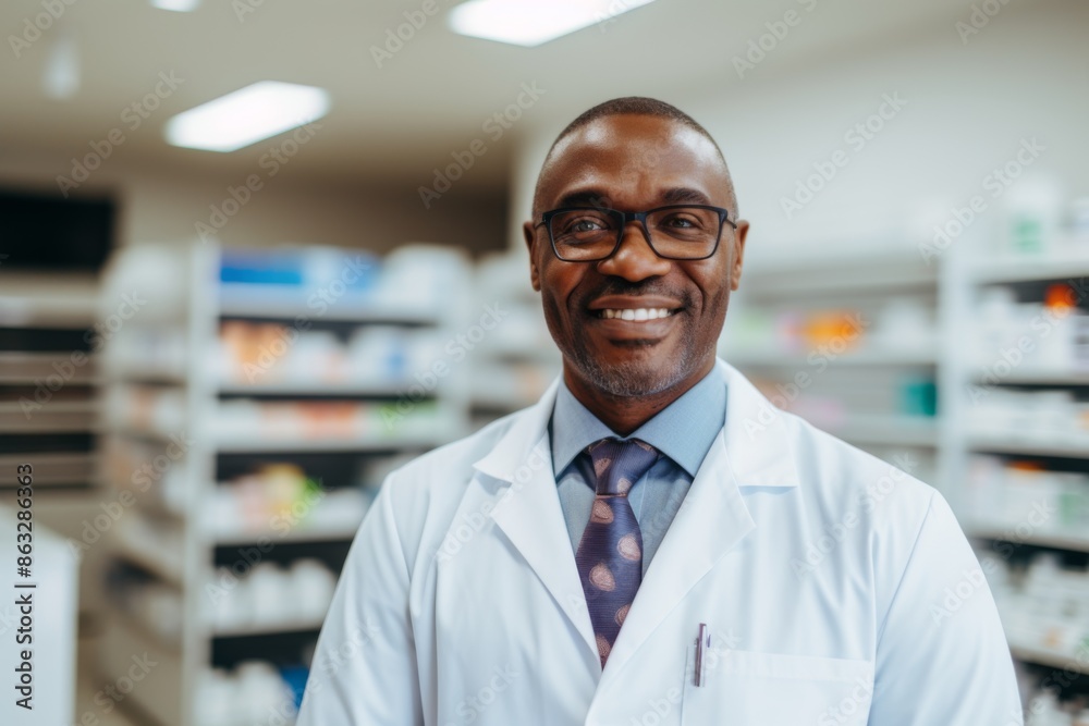 Portrait of a middle aged male pharmacy worker Portrait of a middle aged male pharmacy worker