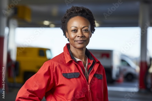 Portrait of a middle aged African American female gas station worker