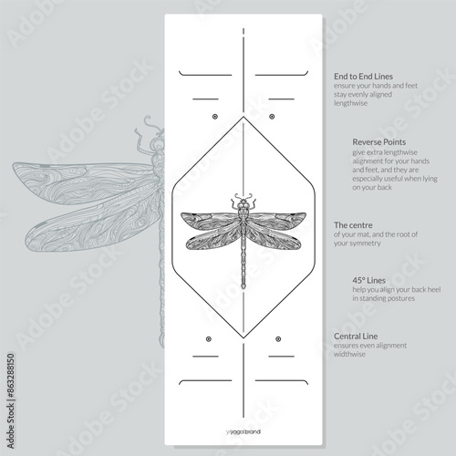 Alignment Yoga Mat design template. Vector illustration. Ready to print modern style. Perfect support in any asana, for the most demanding yogis with beautiful sybol in the center point inspired by