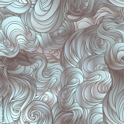 Natural texture. Decorative hand drawn doodle ornamental curly seamless patte...
