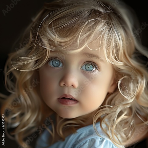 The Innocence of Youth: A Blonde Toddler's Blue Eyes Capture the Moment in a Soft Light Portrait