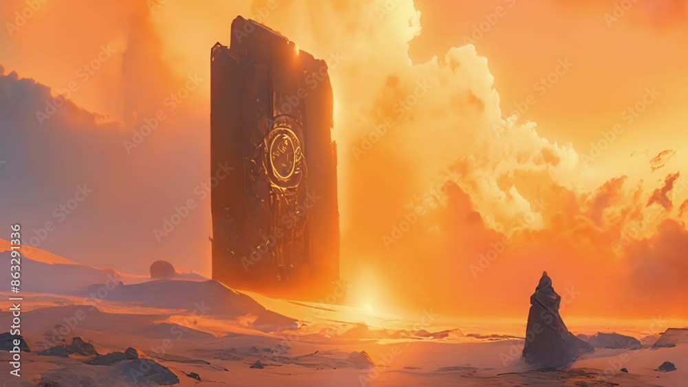 Undisturbed for centuries a stone monolith deep in the desert begins to resonate with an otherworldly hum signaling the opening of a portal to a realm of sand and sorcery.