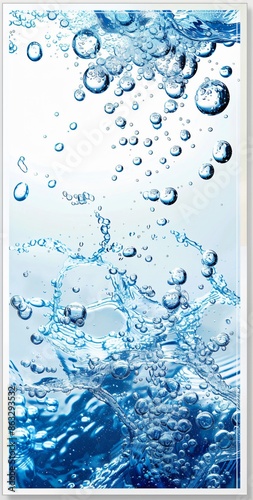 Abstract art of water bubbles and foam in shades of blue