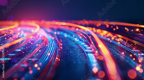 Wallpaper Mural Abstract Neon Light Trails on Blue Background Torontodigital.ca