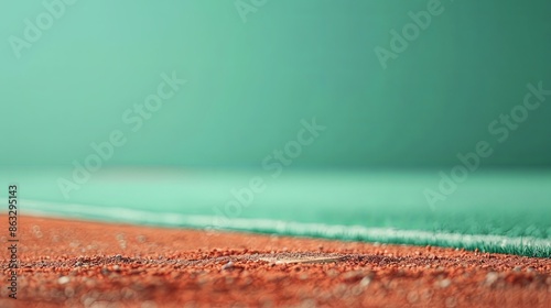 Close-Up of Tennis Court with Red Clay and Green Background photo