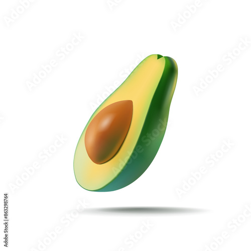 Half of an avocado, 3D. Ripe realistic avocado for food concepts, and packaging. Vector