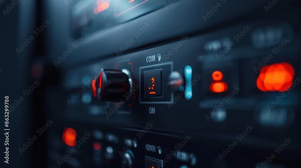 Closeup of a digital room control panel adjusting lighting and temperature, with copy space Closeup of a digital room control panel adjusting lighting and temperature, with copy space
