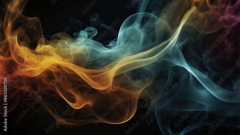 Abstract smoke on black background, Colorful smoke background