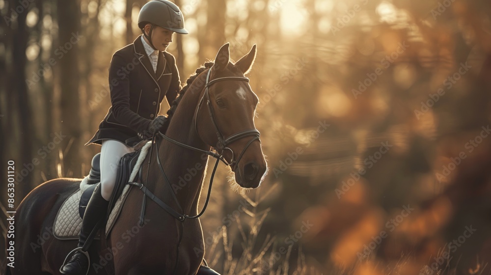 Obraz premium The rider is engaged in equestrian sports copy space. Sport content