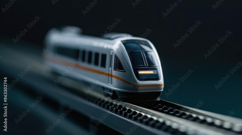 Closeup of a magnetic levitation train gliding along its track, with copy space Closeup of a magnetic levitation train gliding along its track, with copy space