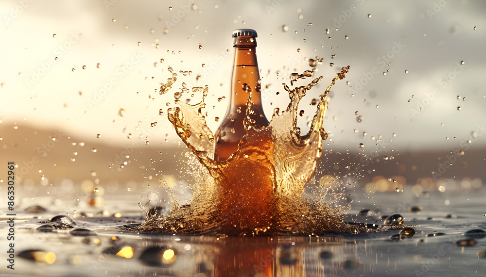 Colde beer in glass bottle over grey background Colde beer in glass bottle over grey background