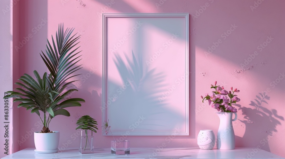 Interior design, Mockup poster frame close up on wall Interior design, Mockup poster frame close up on wall