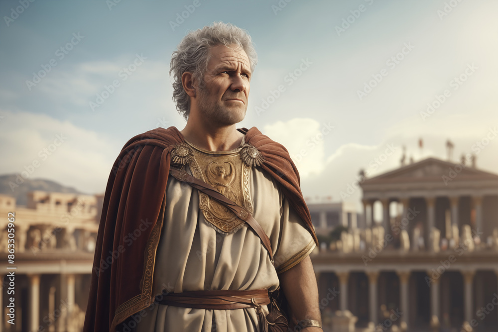 Fototapeta premium Men Roman emperor. Topics related to ancient Rome. Roman civilization. Roman warlord. Archaeological discovery.