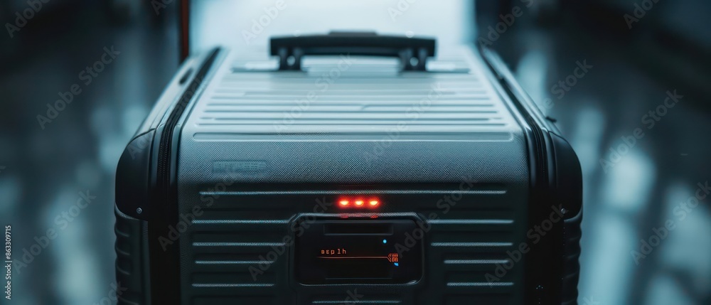 Obraz premium Highdefinition shot of a smart suitcase with a builtin navigation screen, with room for text