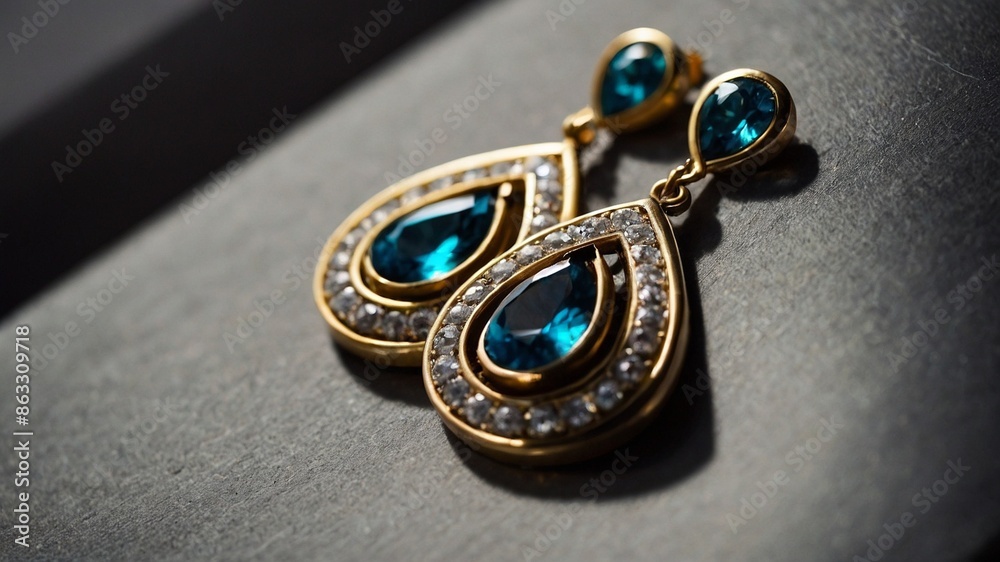 Precious metal earrings with blue stones Precious metal earrings with blue stones