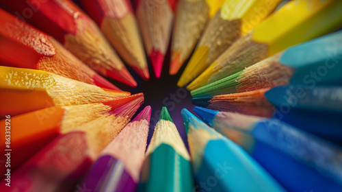 Closeup Of Multicolored Pencil Tips Arranged In Circular Pattern