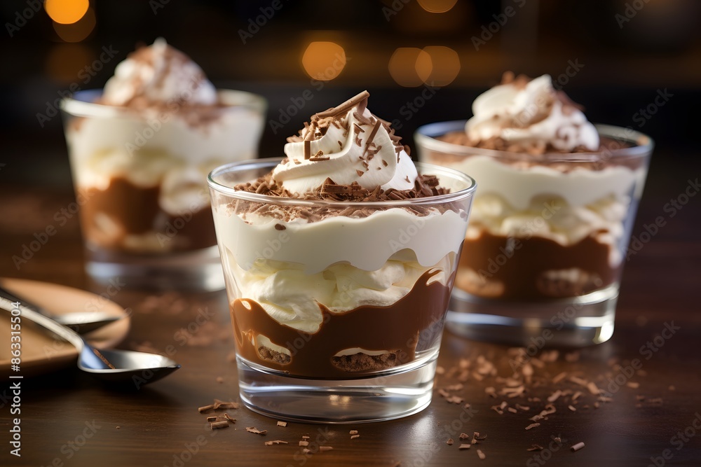 Chocolate tiramisu pudding with whipped cream. Chocolate tiramisu pudding with whipped cream.