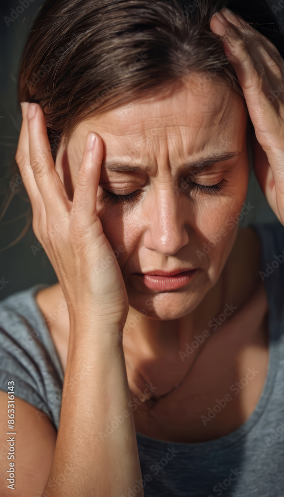 portrait of a mature woman with headache portrait of a mature woman with headache