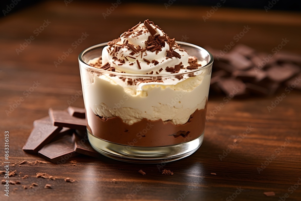 Chocolate tiramisu pudding with whipped cream. Chocolate tiramisu pudding with whipped cream.