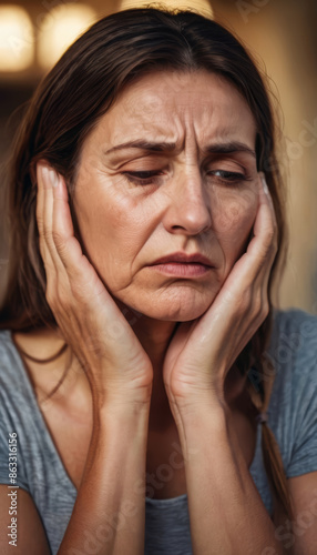 portrait of a mature woman with headache